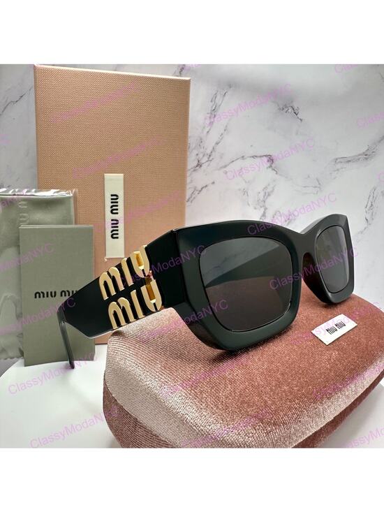 MIU MIU Sunglasses New Black Acetate Gold Metal Logo Square Cat Eye Authentic main image 11